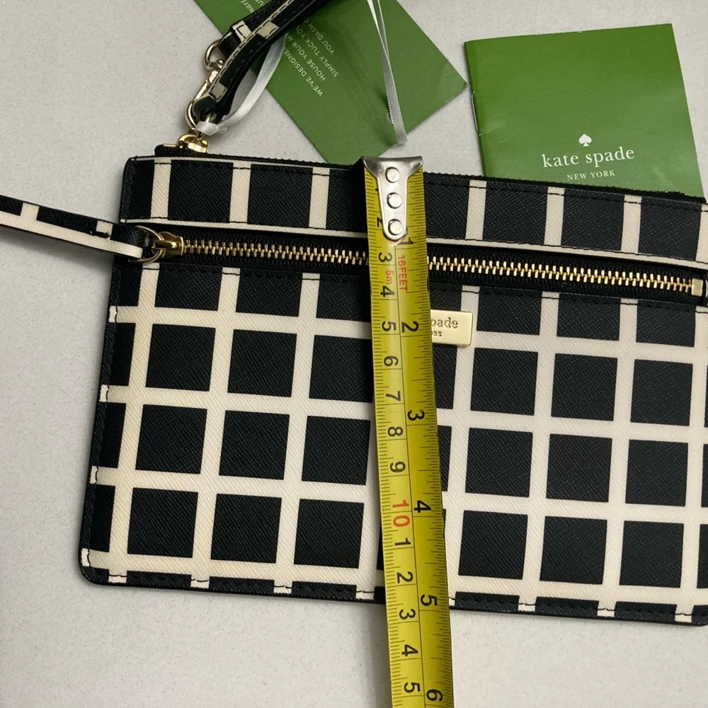 Kate Spade Laurel Way Tinie Checked Leather Wristlet, Black White, NWOT - Picture 12 of 14